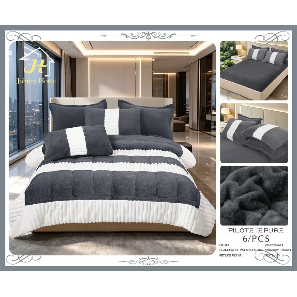 Set pilotă pufoasă Iepure, 6 piese, roz cu alb, LENJERE INCLUSA cu cearșaf cu elastic 180X200 SPLIM6 Set pilotă pufoasă Iepure, 6 piese, roz cu alb, LENJERE INCLUSA cu cearșaf cu elastic 180X200 SPLIM6