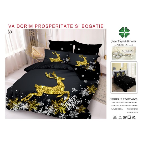 Lenjerie de pat Finet, 6 piese, model de Crăciun, pentru pat dublu LPCF3