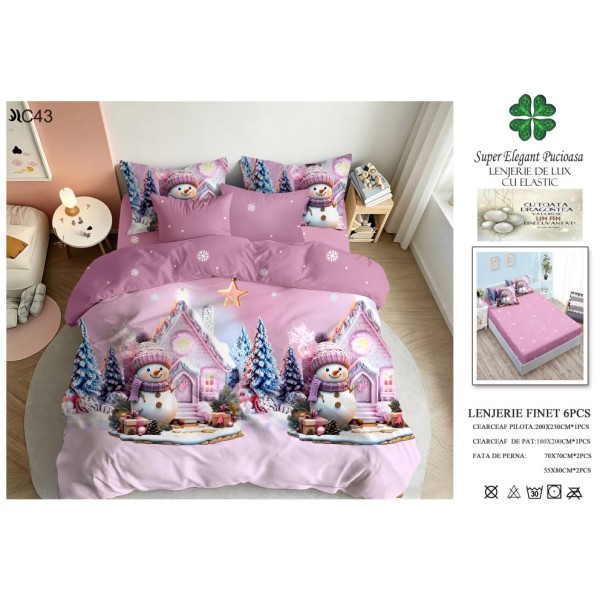 Lenjerie de pat Finet cu elastic, 6 piese, model de Crăciun, 180 × 200 cm LPCF26 Lenjerie de pat Finet cu elastic, 6 piese, model de Crăciun, 180 × 200 cm LPCF26