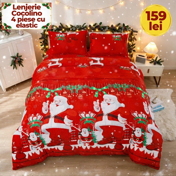 Lenjerie de Pat Cocolino 4 Piese cu Elastic 180 X 200 CM - Modele de Crăciun - 159 lei LCCSK1 Lenjerie de Pat Cocolino 4 Piese cu Elastic 180 X 200 CM - Modele de Crăciun - 159 lei LCCSK1