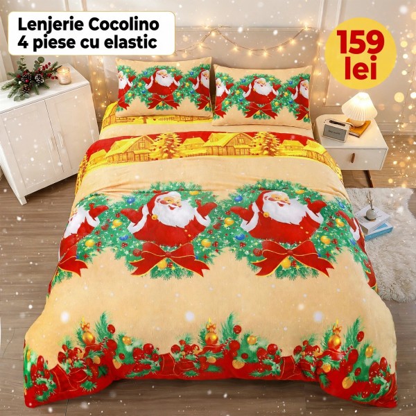 Lenjerie de Pat Cocolino 4 Piese cu Elastic 180 X 200 CM - Modele de Crăciun - 159 lei LCCSK2 Lenjerie de Pat Cocolino 4 Piese cu Elastic 180 X 200 CM - Modele de Crăciun - 159 lei LCCSK2