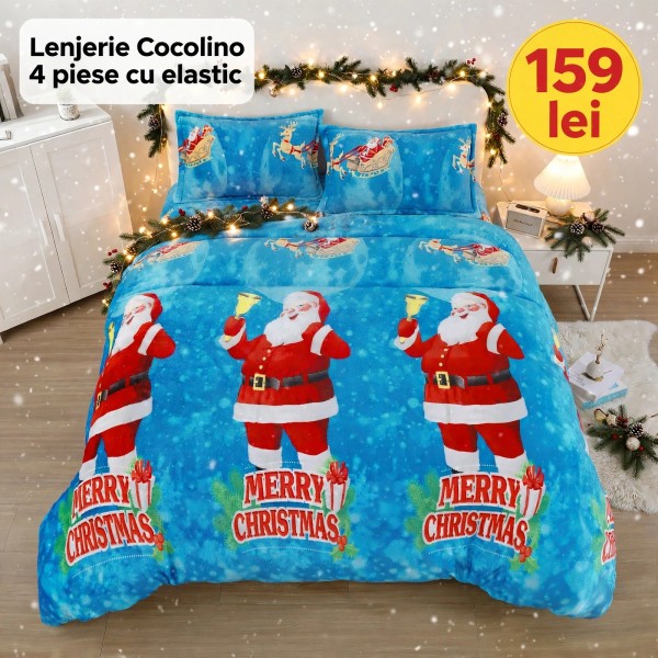 Lenjerie de Pat Cocolino 4 Piese cu Elastic 180 X 200 CM - Modele de Crăciun - 159 lei LCCSK3 Lenjerie de Pat Cocolino 4 Piese cu Elastic 180 X 200 CM - Modele de Crăciun - 159 lei LCCSK3