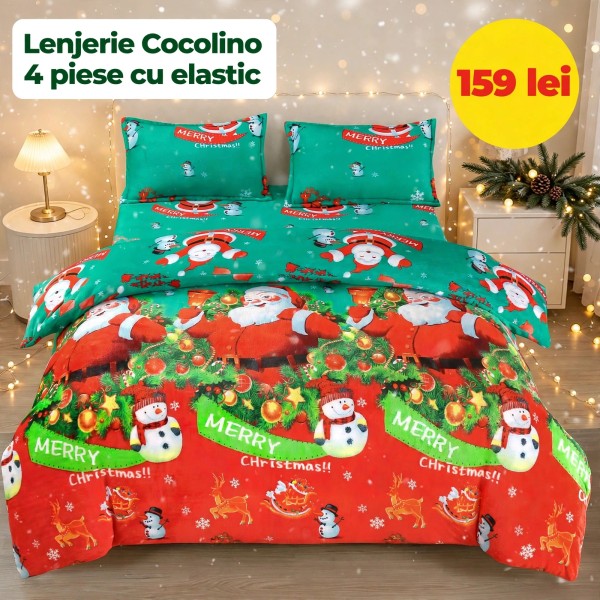 Lenjerie de Pat Cocolino 4 Piese cu Elastic 180 X 200 CM - Modele de Crăciun - 159 lei LCCSK4 Lenjerie de Pat Cocolino 4 Piese cu Elastic 180 X 200 CM - Modele de Crăciun - 159 lei LCCSK4