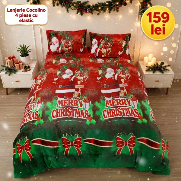 Lenjerie de Pat Cocolino 4 Piese cu Elastic 180 X 200 CM - Modele de Crăciun - 159 lei LCCSK5 Lenjerie de Pat Cocolino 4 Piese cu Elastic 180 X 200 CM - Modele de Crăciun - 159 lei LCCSK5