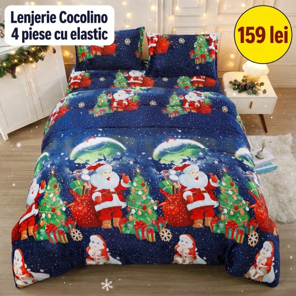 Lenjerie de Pat Cocolino 4 Piese cu Elastic 180 X 200 CM - Modele de Crăciun - 159 lei LCCSK6 Lenjerie de Pat Cocolino 4 Piese cu Elastic 180 X 200 CM - Modele de Crăciun - 159 lei LCCSK6