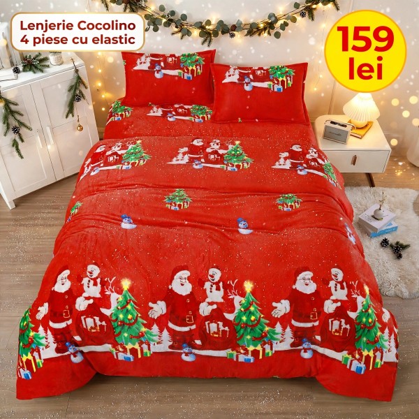 Lenjerie de Pat Cocolino 4 Piese cu Elastic 180 X 200 CM - Modele de Crăciun - 159 lei LCCSK7 Lenjerie de Pat Cocolino 4 Piese cu Elastic 180 X 200 CM - Modele de Crăciun - 159 lei LCCSK7