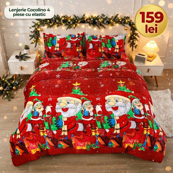 Lenjerie de Pat Cocolino 4 Piese cu Elastic 180 X 200 CM - Modele de Crăciun - 159 lei LCCSK8 Lenjerie de Pat Cocolino 4 Piese cu Elastic 180 X 200 CM - Modele de Crăciun - 159 lei LCCSK8