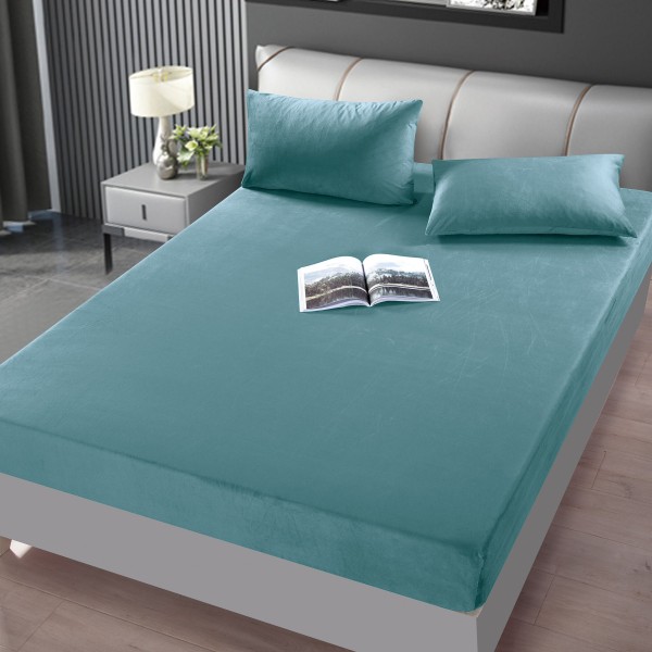 Husa de pat din Catifea cu Elastic cu 2 fete de perna 180x200 BLEU HSCJ06