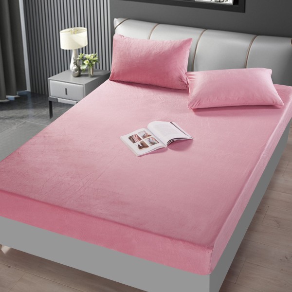 Husa de pat din Catifea cu Elastic cu 2 fete de perna 180x200 ROZ HSCJ09