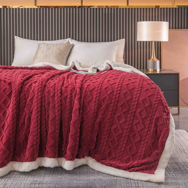 Patura CoCoLiNo cu blanita, TIP TRICOTAJ, 200x230cm, Jojo Home, BORDO