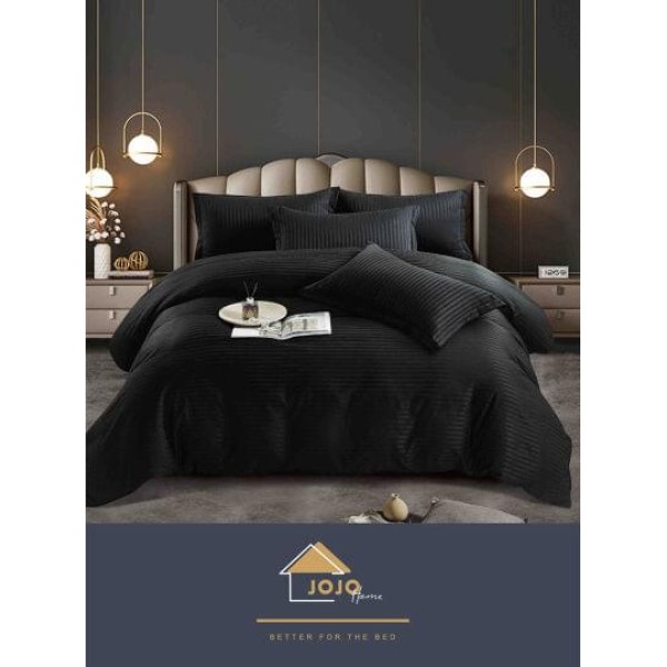 Lenjerie de pat, damasc, uni, NEGRU, 6 piese, pat 2 persoane, Jo-Jo, DM13