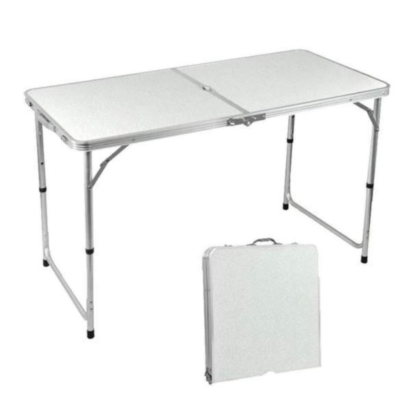 Masuta pliabila picnic din aluminiu 60 x 120 cm + 4 scaune pliabile ALB