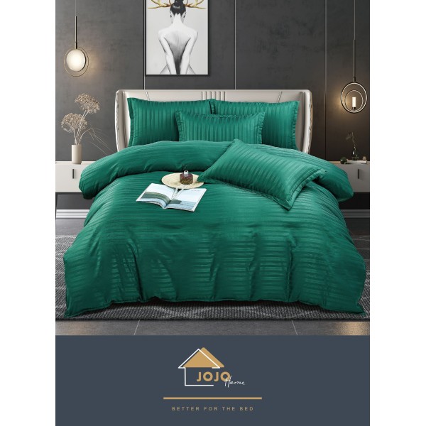 Lenjerie de pat, damasc, uni, VERDE SMARALD, 6 piese, pat 2 persoane, Jo-Jo, DM3