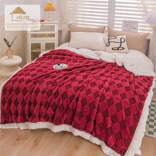 Patura cu blanita de iepure si catifea 200×230 cm PCBI3-ROSU