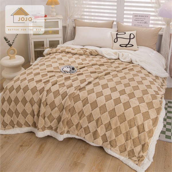 Patura cu blanita de iepure si catifea 200×230 cm PCBI7-MARO DESCHIS