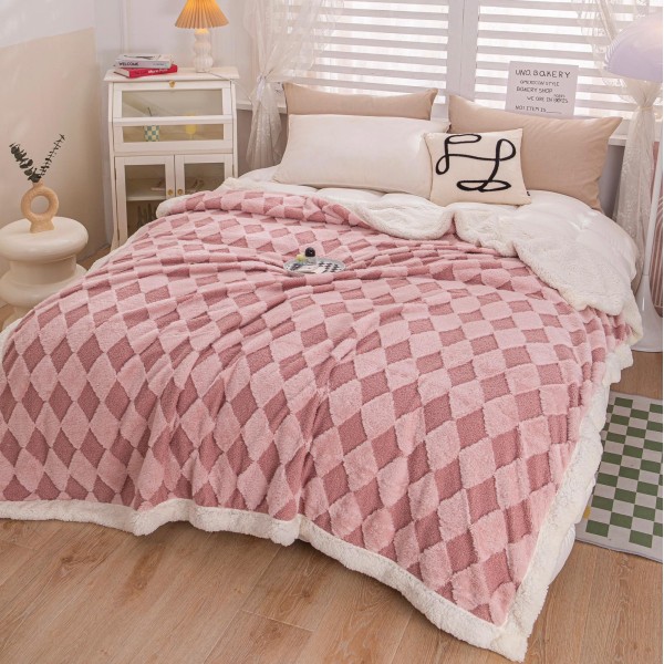 Patura cu blanita de iepure si catifea 200×230 cm PCBI8-ROZ