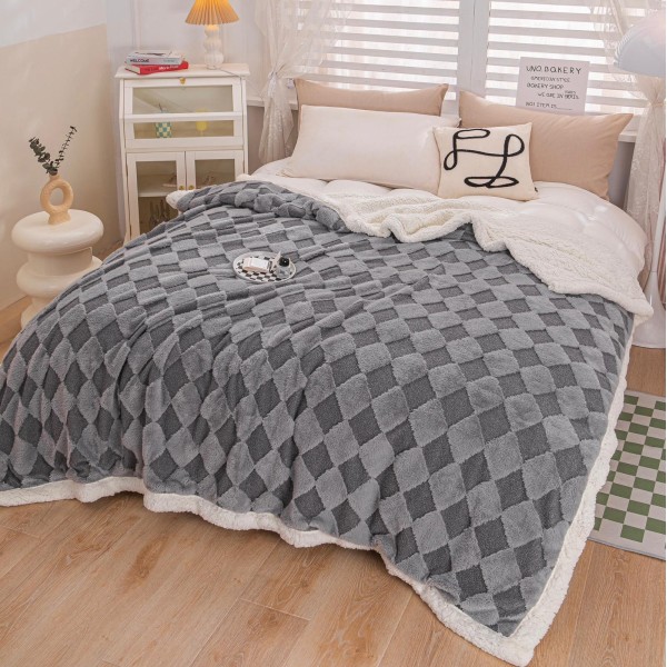 Patura cu blanita de iepure si catifea 200×230 cm PCBI5-GRI