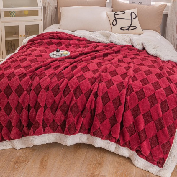 Patura cu blanita de iepure si catifea 200×230 cm PCBI3-ROSU
