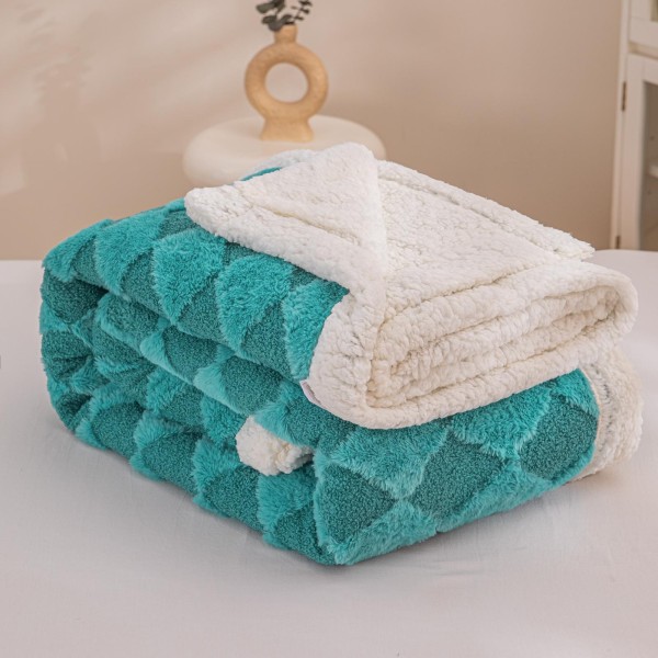 Patura cu blanita de iepure si catifea 200×230 cm PCBI2-TURQOISE