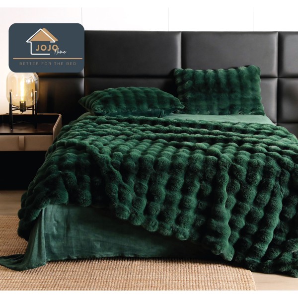 Lenjerie pat dublu, ExtraPufoasa, din Blanita artificiala de Iepure, 6 piese, Jojo Home LCBI02, VERDE SMARALD Lenjerie pat dublu, ExtraPufoasa, din Blanita artificiala de Iepure, 6 piese, Jojo Home LCBI02, VERDE SMARALD