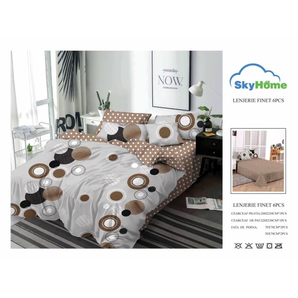 Lenjerie de Pat din Finet cu 2 Fete, 6 Piese, Pat 2 Persoane, LF6PSKY6