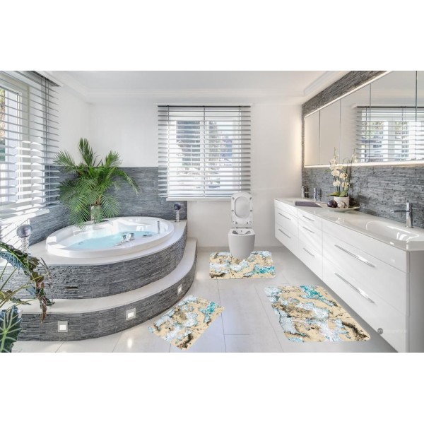 Covoare Pentru Baie, 3 Piese, Antiderapante , model piatra turqoise