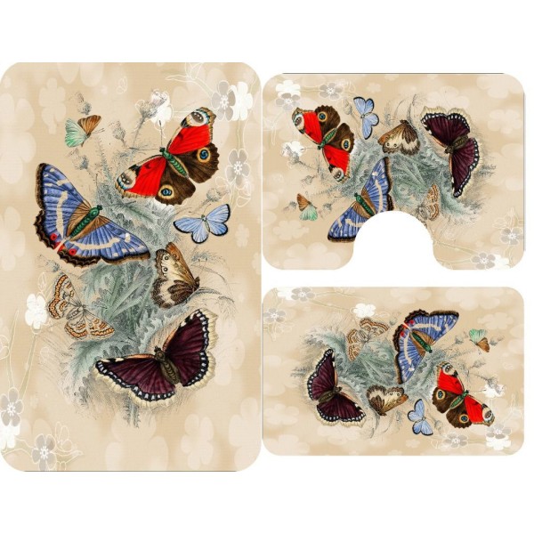 Covoare Pentru Baie, 3 Piese, Antiderapante , model fluturi crem