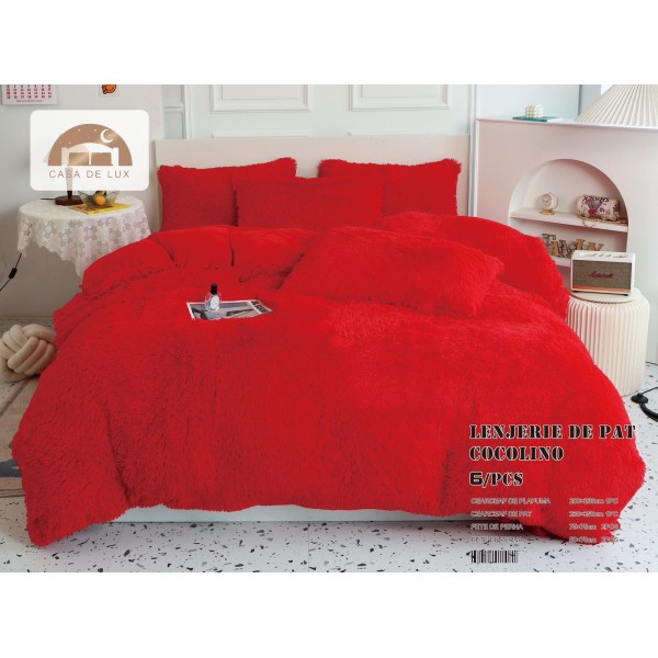 Lenjerie De Pat Pufoasa FLUFFY - ROSU APRINS Lenjerie De Pat Pufoasa FLUFFY - ROSU APRINS