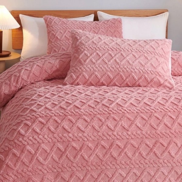 Lenjerie pentru pat dublu pufoasa CoCoLiNo, tip tricotaj, 4 piese, ROZ