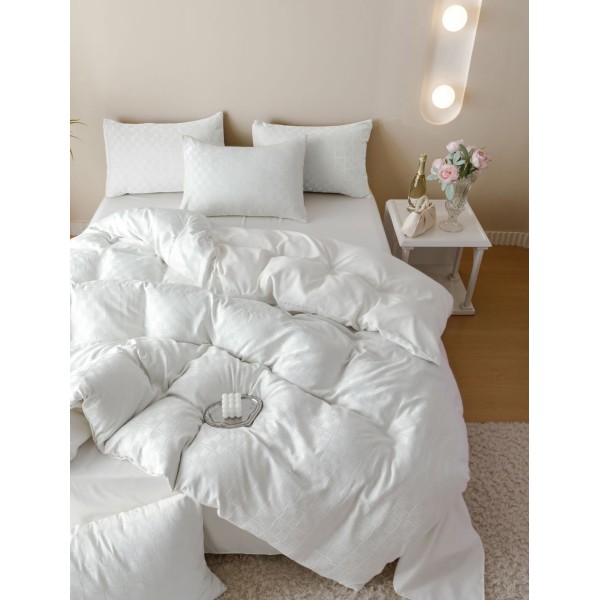 Lenjerie pat dublu, JACQUARD FINETAT, 6 piese, Jojo Home, Alb