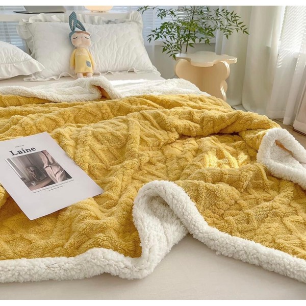 Patura CoCoLiNo tip Tricotaj cu blanita, 200x230cm, Jojo Home, Galben Patura CoCoLiNo tip Tricotaj cu blanita, 200x230cm, Jojo Home, Galben