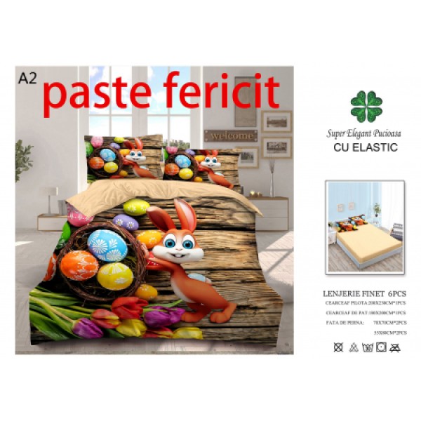 Lenjerie finet 6 piese PASTE iepurasi A2