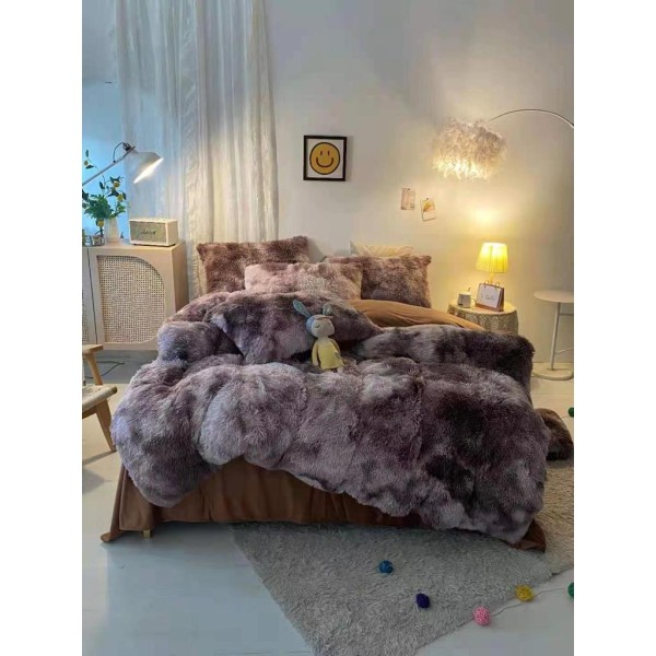 Lenjerie pat super pufoasa COCOLINO Fluffy 6 piese cu ELASTIC, Maro-Crem degrade