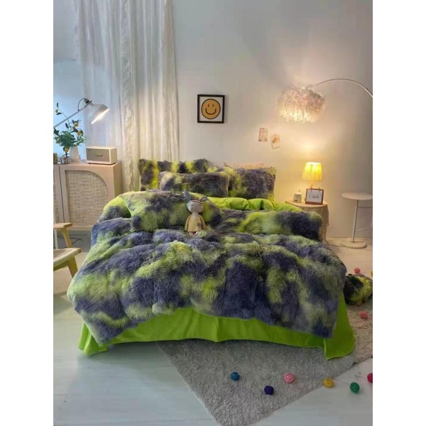 Lenjerie De Pat Pufoasa FLUFFY - Gri & Verde