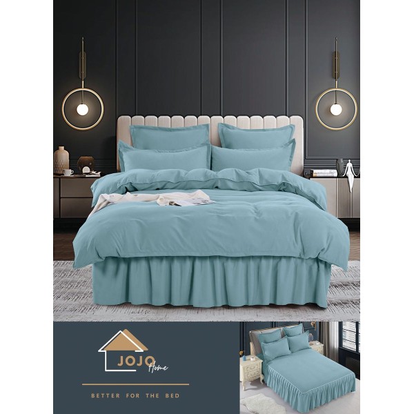 Set Lenjerie de Pat cu Volan, Uni, Finet Gros, BLEU, FNVJ-07 Set Lenjerie de Pat cu Volan, Uni, Finet Gros, BLEU, FNVJ-07