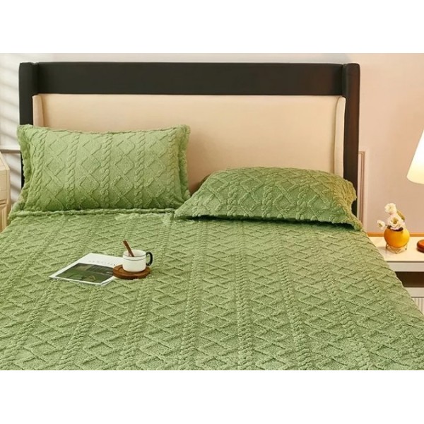 Lenjerie pentru pat dublu pufoasa CoCoLiNo, tip tricotaj, 4 piese, VERDE