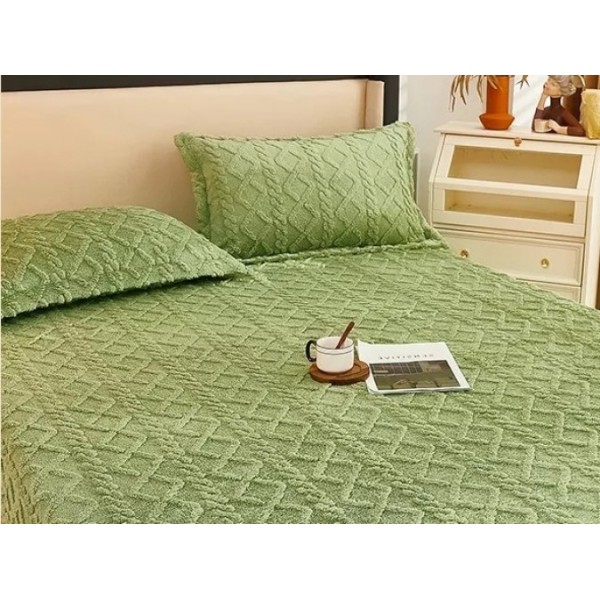 Lenjerie pentru pat dublu pufoasa CoCoLiNo, tip tricotaj, 4 piese, VERDE