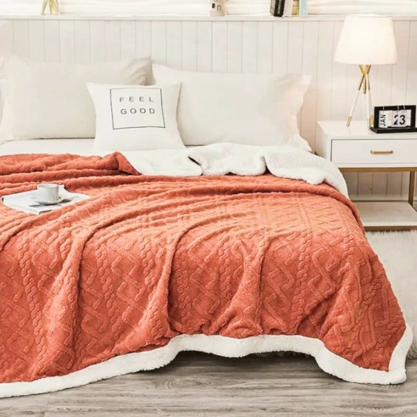 Patura CoCoLiNo tip Tricotaj cu blanita, 200x230cm, Jojo Home, Somon Patura CoCoLiNo tip Tricotaj cu blanita, 200x230cm, Jojo Home, Somon
