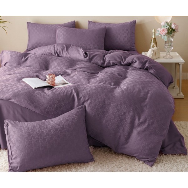 Lenjerie pat dublu, JACQUARD FINETAT, 6 piese, Jojo Home, Mov