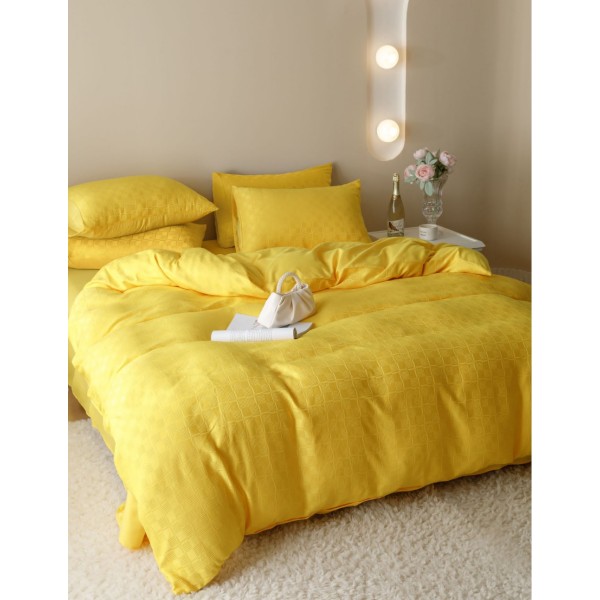 Lenjerie pat dublu, JACQUARD FINETAT, 6 piese, Jojo Home, Galben intens