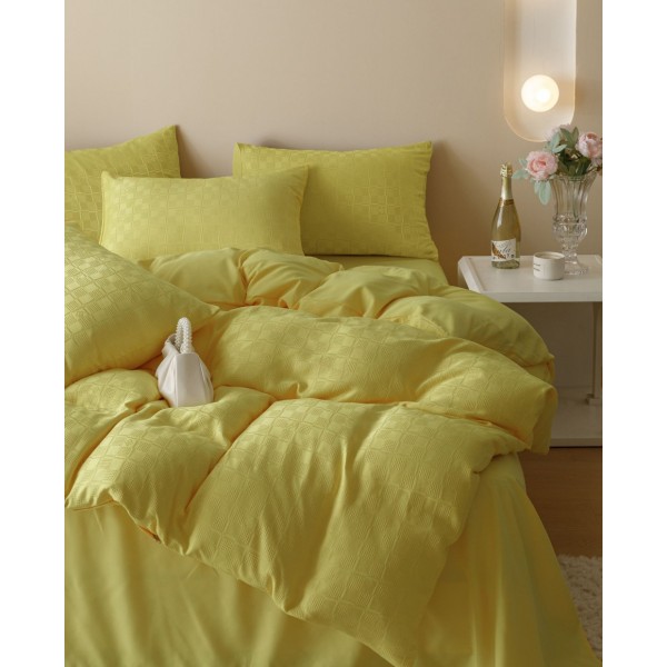Lenjerie pat dublu, JACQUARD FINETAT, 6 piese, Jojo Home, Galben lemon