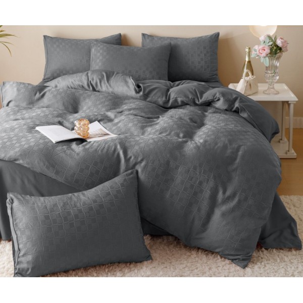 Lenjerie pat dublu, JACQUARD FINETAT, 6 piese, Jojo Home, Gri inchis