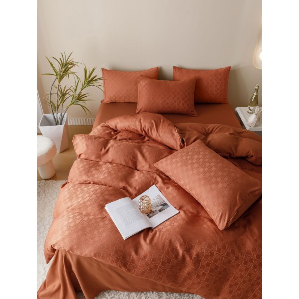 Lenjerie pat dublu, JACQUARD FINETAT, 6 piese, Jojo Home, Maro-caramiziu