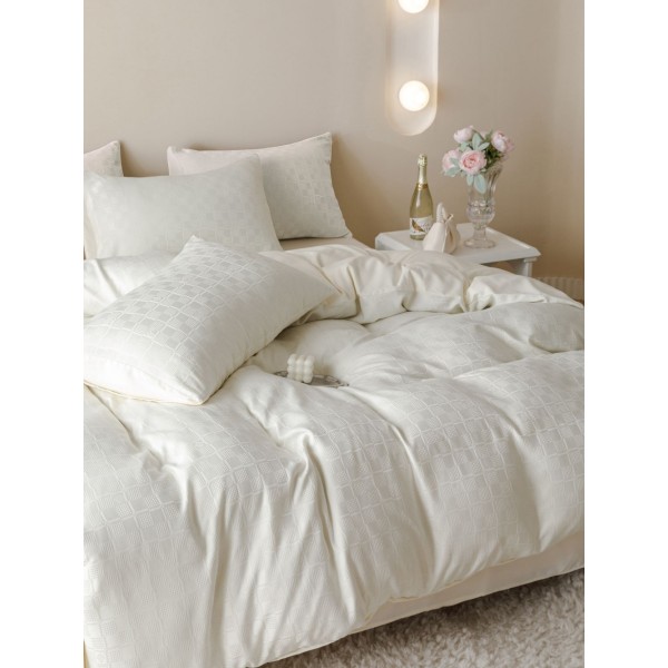 Lenjerie pat dublu, JACQUARD FINETAT, 6 piese, Jojo Home, Crem