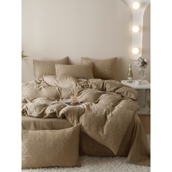 Lenjerie pat dublu, JACQUARD FINETAT, 6 piese, Jojo Home, Bej