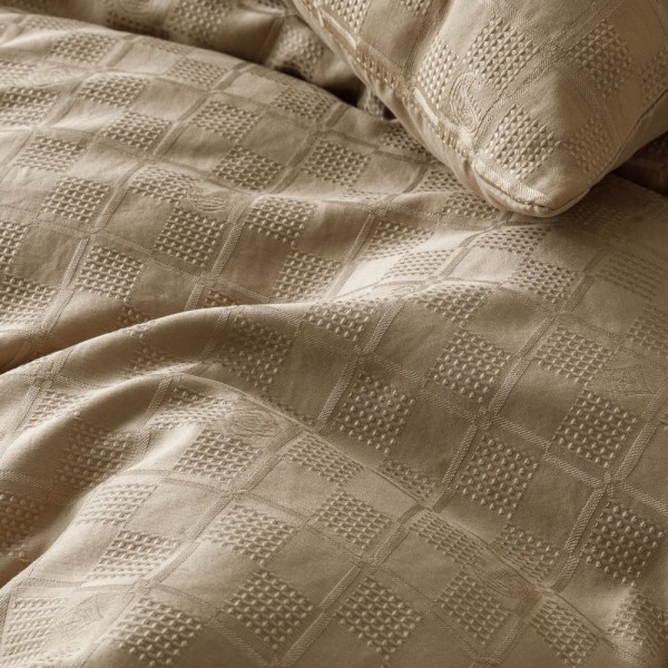 Lenjerie pat dublu, JACQUARD FINETAT, 6 piese, Jojo Home, Bej