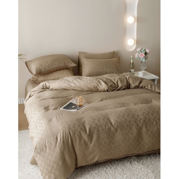 Lenjerie pat dublu, JACQUARD FINETAT, 6 piese, Jojo Home, Bej