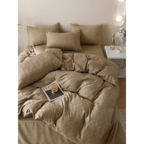 Lenjerie pat dublu, JACQUARD FINETAT, 6 piese, Jojo Home, Bej
