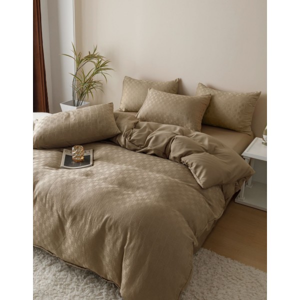 Lenjerie pat dublu, JACQUARD FINETAT, 6 piese, Jojo Home, Bej