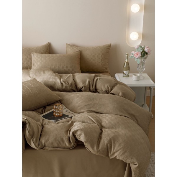 Lenjerie pat dublu, JACQUARD FINETAT, 6 piese, Jojo Home, Bej